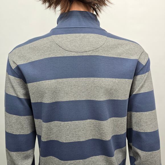 VINEYARD VINES Saltwater 1/4 Quarter Zip Sweater Men L Blue Gray Striped Cotton - Picture 9 of 11